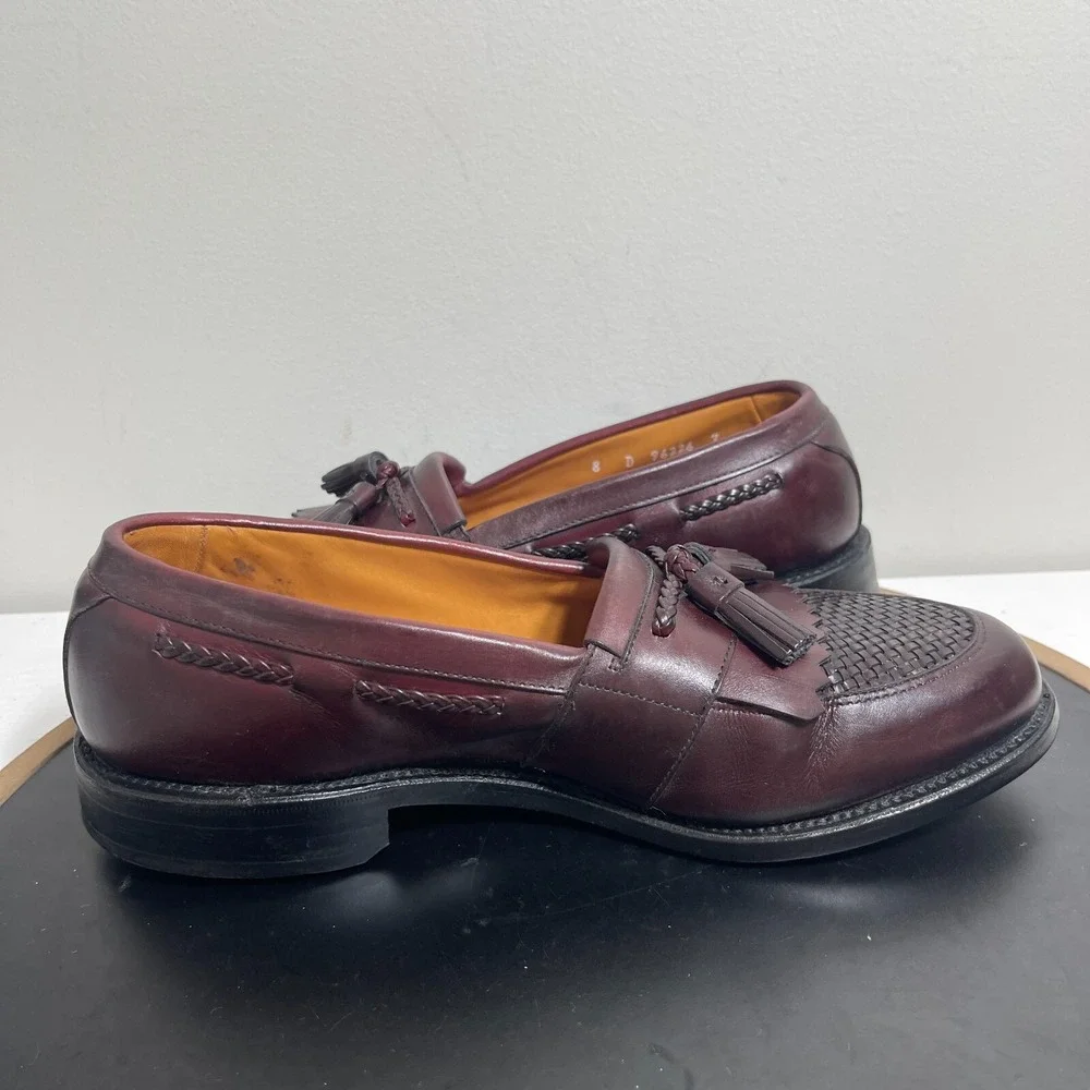 Allen Edmonds‎ Shoes Men 8 D Cody Brown Oxblood Tassel Loafers Woven Kiltie